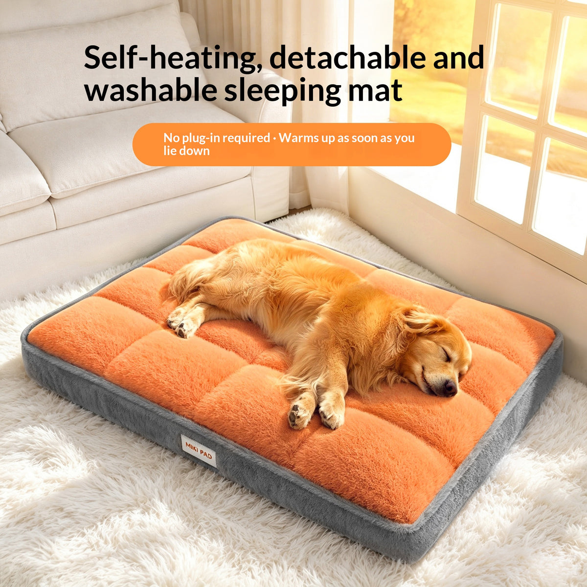Self-Warming Washable Dog Bed for Large Dogs – Thick All-Season Sleeping Mat