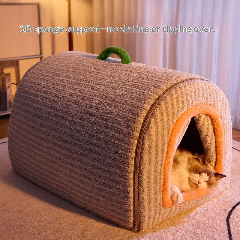 Heated Cat House for Winter – Enclosed Cozy Cat Bed with Removable, Washable Cushion