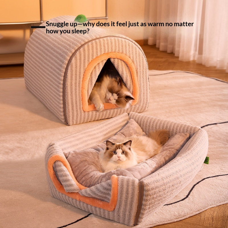 Heated Cat House for Winter – Enclosed Cozy Cat Bed with Removable, Washable Cushion